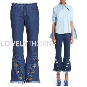 MARQUES ALMEIDA // ltd ed raw waist curvy button trim crop flare fray hem jeans